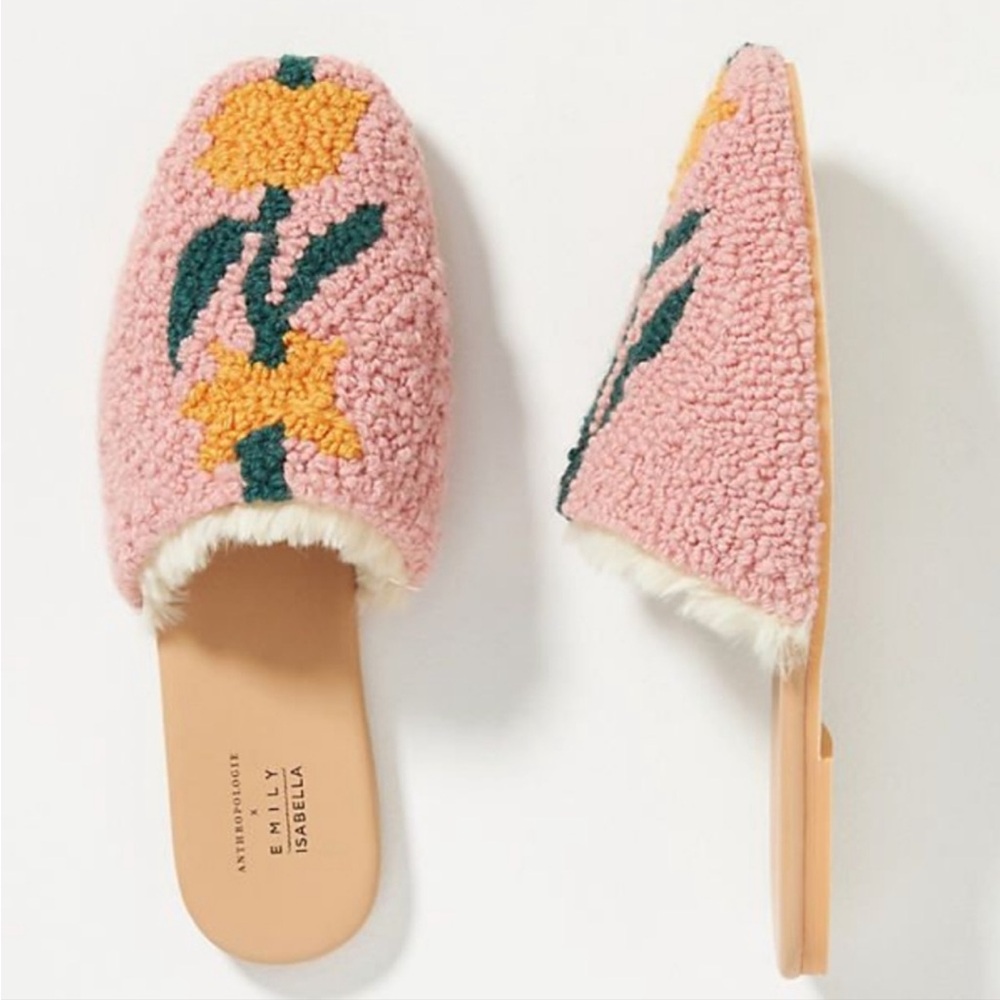 Anthropologie × Emily Isabella pink floral slippers - Size L - 
10-10.5